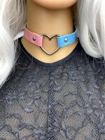 Pastel Heart Choker Pink/Blue – Kunstleder Halsband ca. 40 cm, Unisex Statement