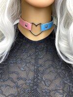 Pastel Heart Choker Pink/Blue – Kunstleder Halsband ca. 40 cm, Unisex Statement