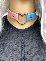 Pastel Heart Choker Pink/Blue – Kunstleder Halsband ca. 40 cm, Unisex Statement