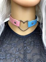 Pastel Heart Choker Pink/Blue – Kunstleder Halsband ca. 40 cm, Unisex Statement