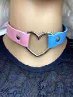 Pastel Heart Choker Pink/Blue – Kunstleder Halsband ca. 40 cm, Unisex Statement