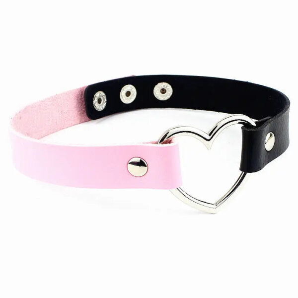 Two-Tone Heart Choker Pink/Black – Kunstleder Halsband ca. 40 cm, Unisex Statement