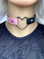 Two-Tone Heart Choker Pink/Black – Kunstleder Halsband ca. 40 cm, Unisex Statement