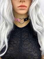 Two-Tone Heart Choker Pink/Black – Kunstleder Halsband ca. 40 cm, Unisex Statement