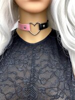 Two-Tone Heart Choker Pink/Black – Kunstleder Halsband ca. 40 cm, Unisex Statement