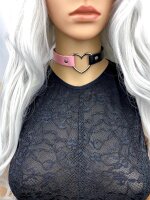 Two-Tone Heart Choker Pink/Black – Kunstleder Halsband ca. 40 cm, Unisex Statement