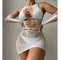 Ivory Enchant Lace Dress – White Lace Mesh Mini Dress with Butterfly Detail